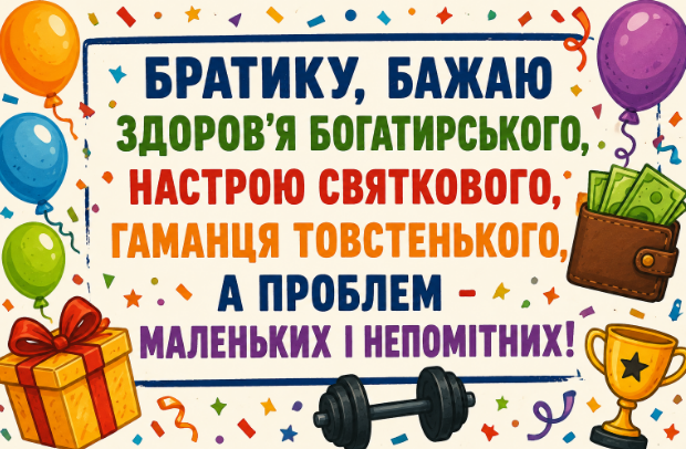 Веселі привітання з днем народження брату листівка