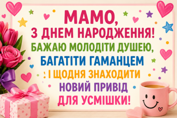 Веселі привітання з днем народження мамі відкритка