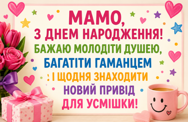 Веселі привітання з днем народження мамі відкритка