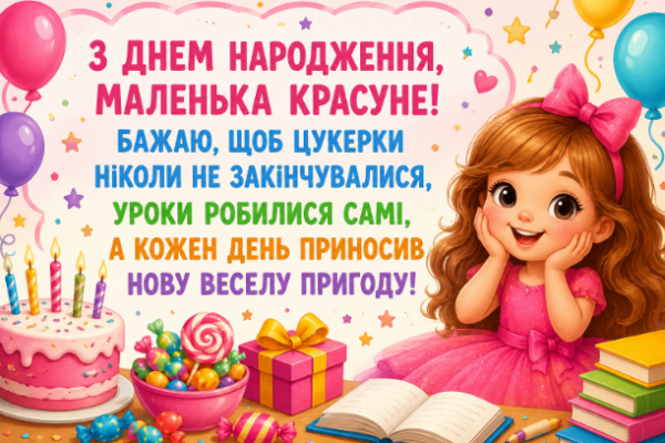 Веселі привітання з днем народження дівчинці відкритка