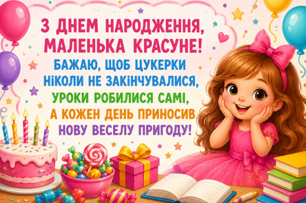 Веселі привітання з днем народження дівчинці відкритка