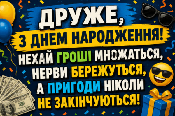 Веселі привітання з днем народження другу картинка