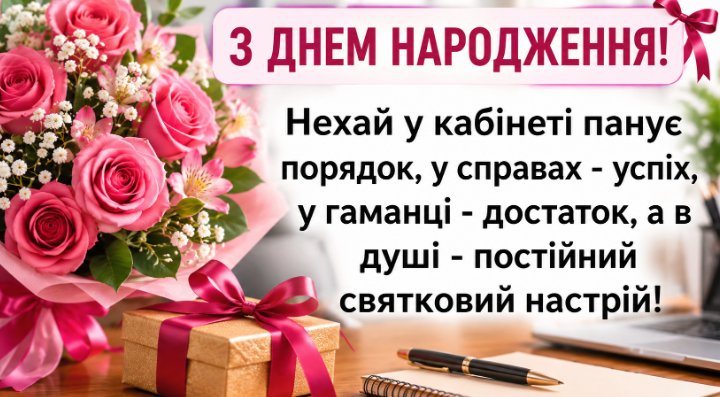 Веселі привітання з днем народження начальниці відкритка