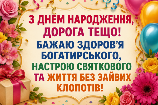 Веселі привітання з днем народження тещі відкритка