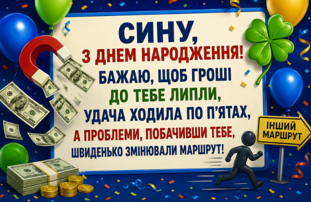Веселі привітання з днем народження сину картинка